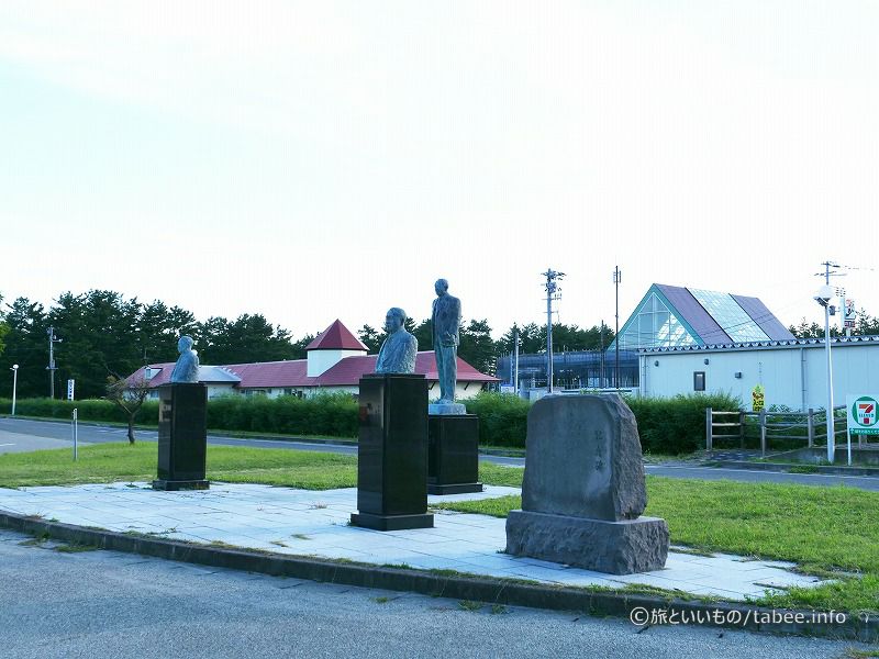 敷地には八郎潟干拓に貢献した人を顕彰する像や碑があります