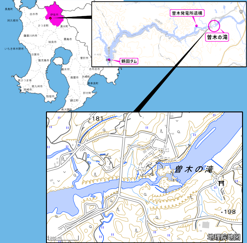 曽木の滝地図（GoogleMaps）