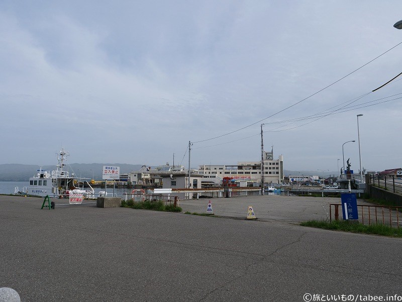 あいぽーと佐渡から眺めた両津港(中央のビルが佐渡汽船ターミナル)