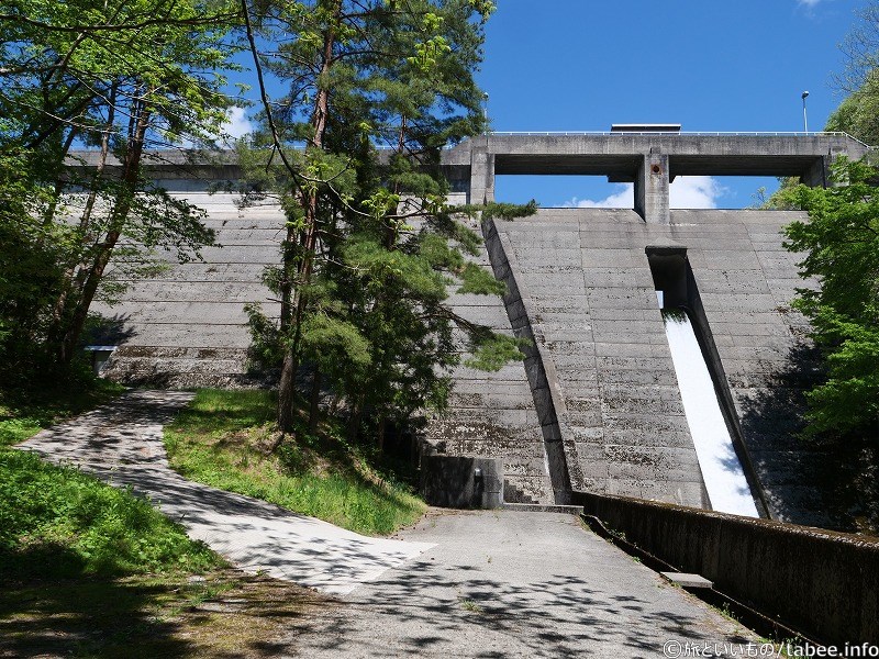 下流から新保川ダムを見上げる