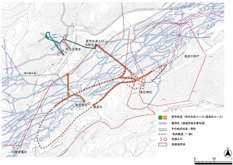 道遊の割戸周辺等坑道状況分布図